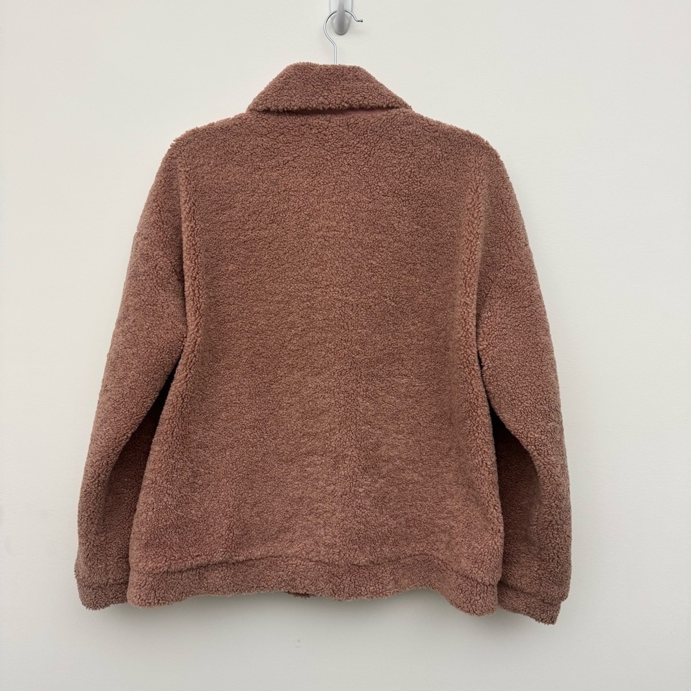 FARROW Teddy Sherpa Sweater Cardigan Coat Pink Rose Brown Tan Size M - Picture 3 of 13